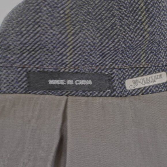 Lauren Ralph Lauren Tweed Wool Blue‎ Gray Herringbone W/ Yellow Windowpane 44S - Picture 11 of 13